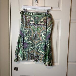 ECI New York Paisley Patterned Silk Midi Skirt - Green and Purple 14 NWT Y2K